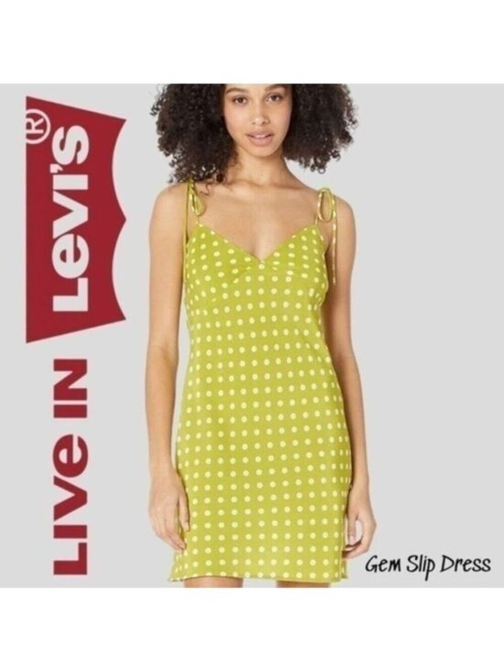 LEVI'S Gem V-Neck Self-Tie-Spaghetti Strap Daisy Print Slip Dress NWT/LG